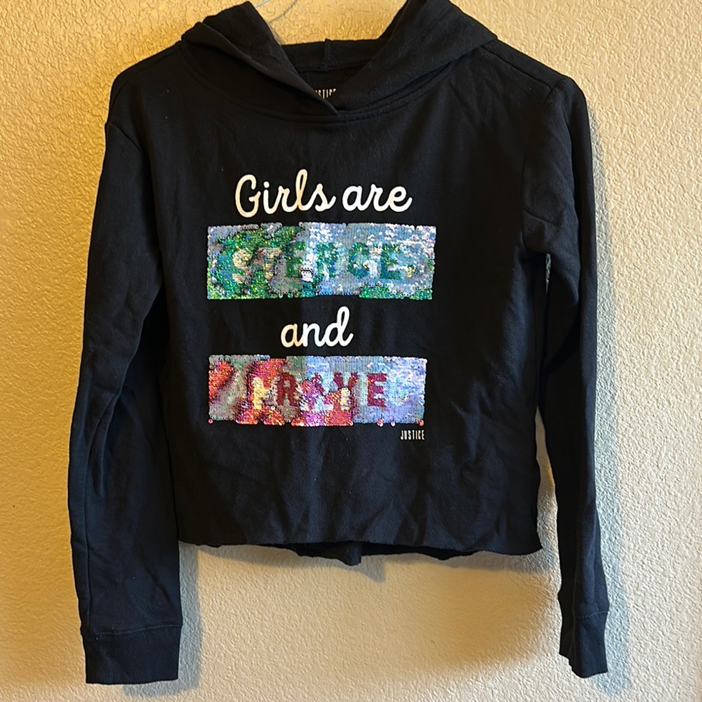 Justice Black Sequin Girls Lightweight Hoodie